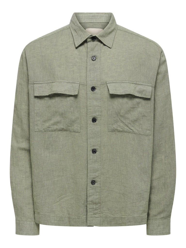 Only and Sons miesten paitatakki ONSCaiden LS Overshirt Linen Blend, Swamp