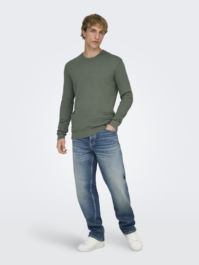 Only and Sons miesten neulepusero ONSBERRY REG 12 LS CREW KNIT FRML NOOS, Castor Gray