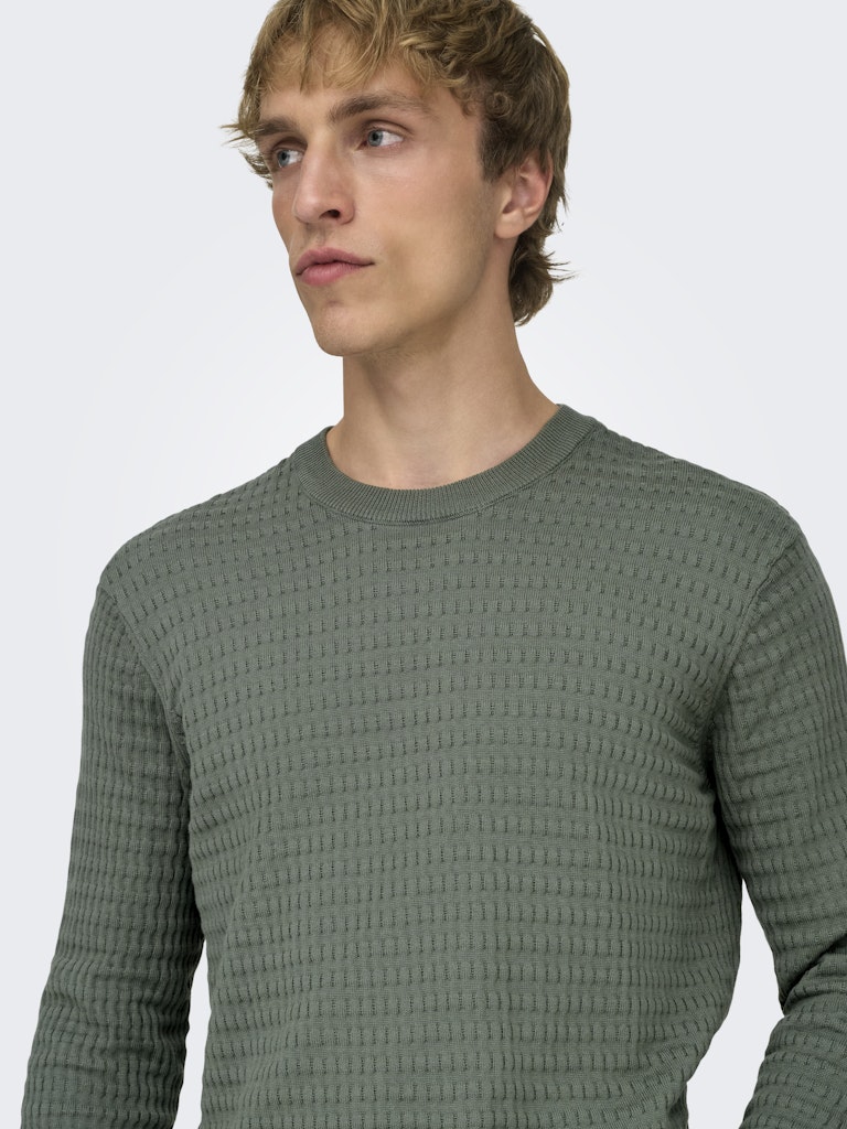 Only and Sons miesten neulepusero ONSBERRY REG 12 LS CREW KNIT FRML NOOS, Castor Gray