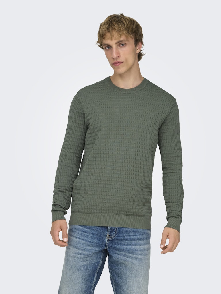 Only and Sons miesten neulepusero ONSBERRY REG 12 LS CREW KNIT FRML NOOS, Castor Gray