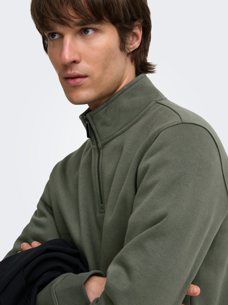 Only and Sons miesten collegepaita Ceres Half Zip, Beluga