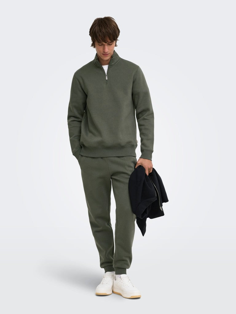 Only and Sons miesten collegepaita Ceres Half Zip, Beluga