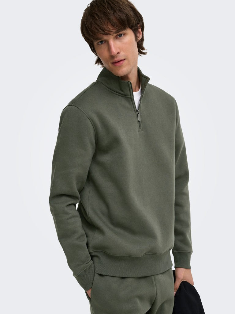 Only and Sons miesten collegepaita Ceres Half Zip, Beluga