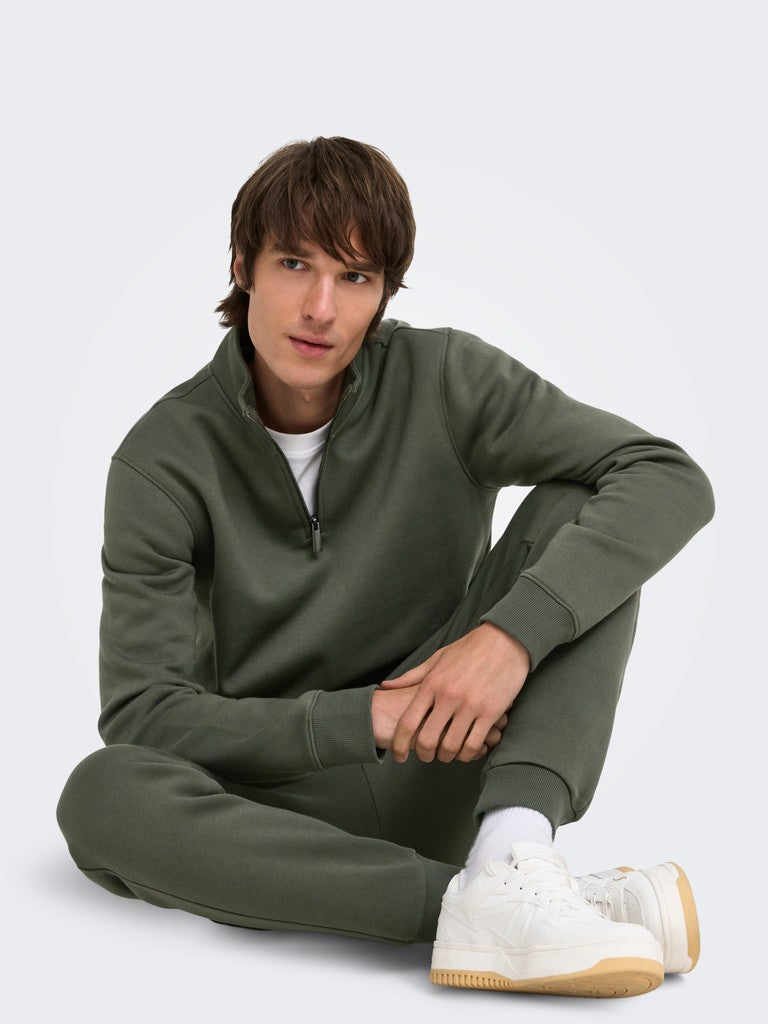 Only and Sons miesten collegepaita Ceres Half Zip, Beluga