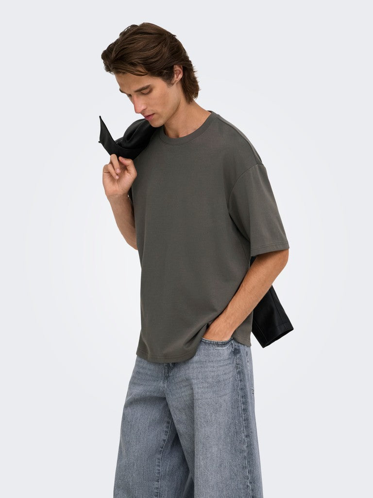 Only and Sons miesten T-paita Caspian Airflex Boxy SS Tee, Beluga