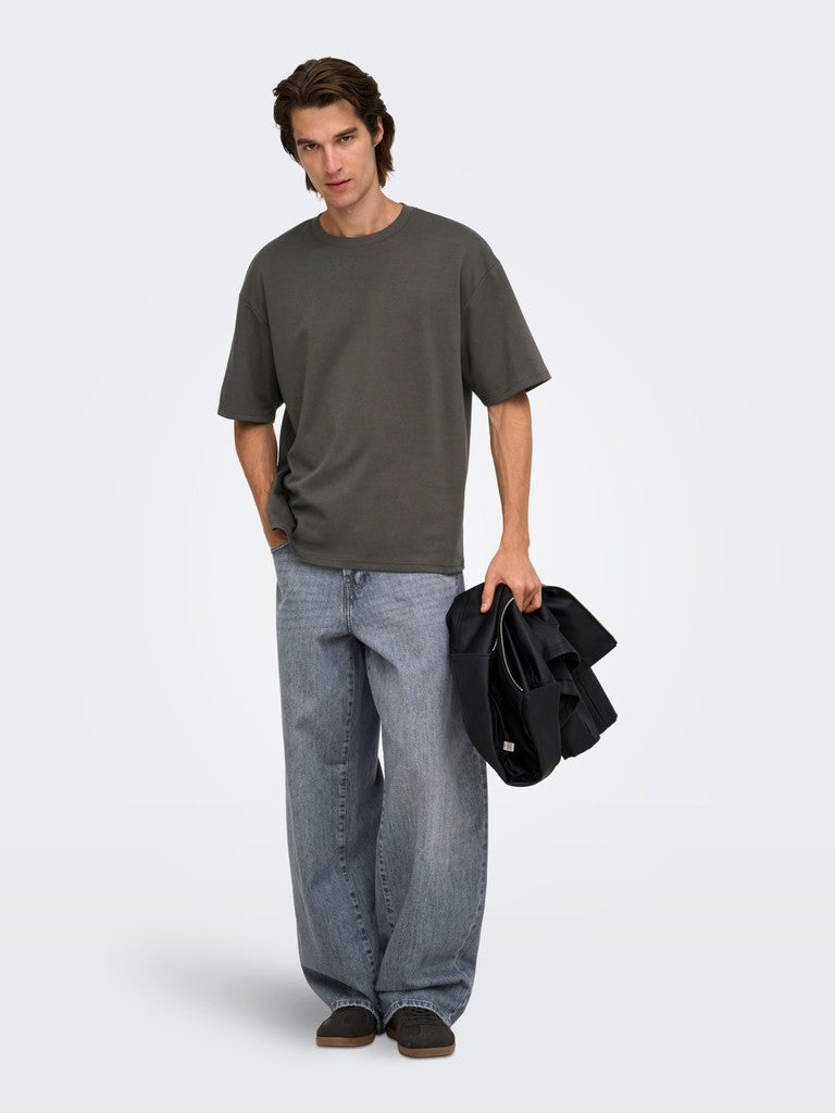 Only and Sons miesten T-paita Caspian Airflex Boxy SS Tee, Beluga
