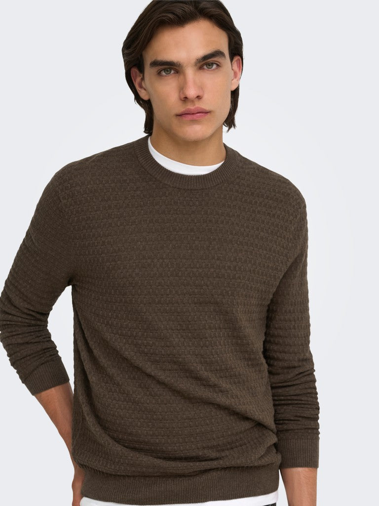 Only & Sons miesten neulepusero Onsloui Structure Crew, Coffee Bean