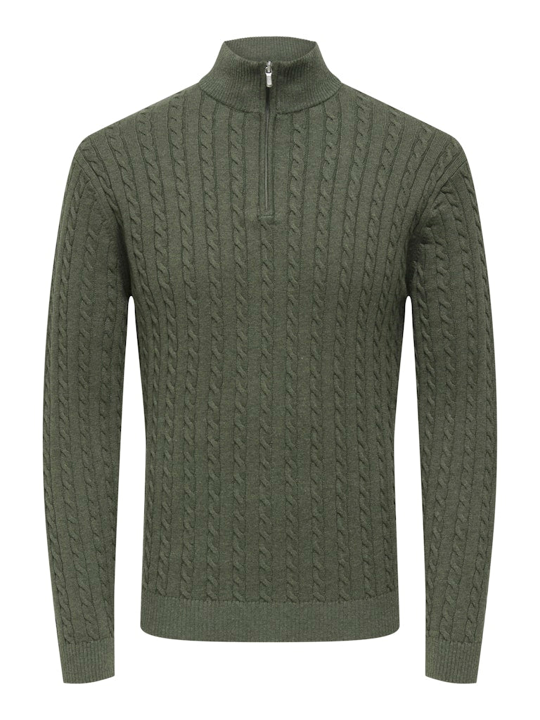 Only and Sons miesten neulepusero Loui Half Zip, Castor Gray Melange