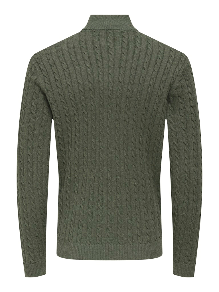 Only and Sons miesten neulepusero Loui Half Zip, Castor Gray Melange