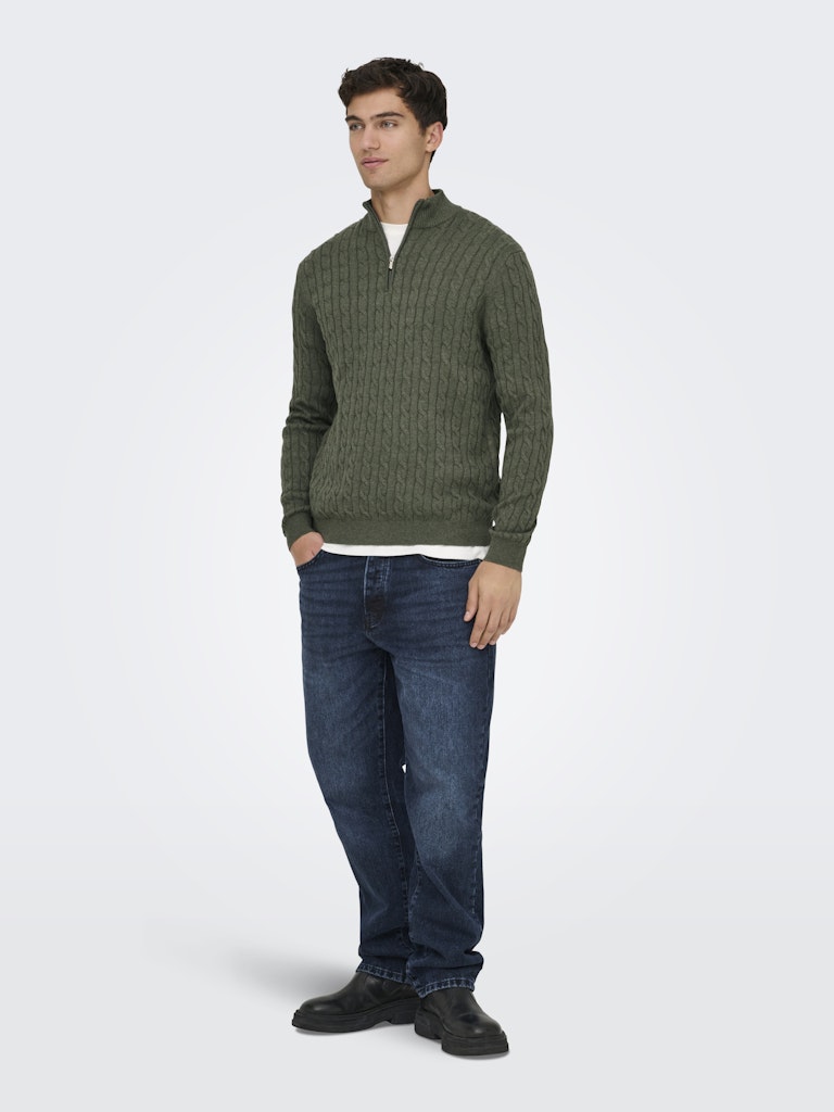 Only and Sons miesten neulepusero Loui Half Zip, Castor Gray Melange