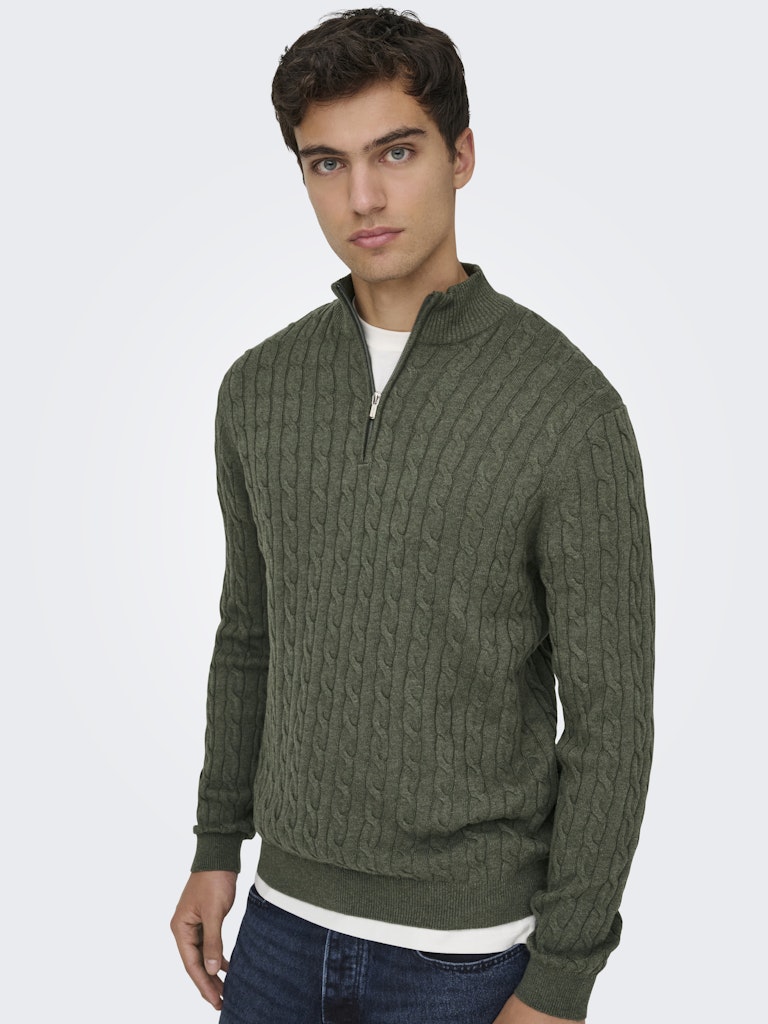 Only and Sons miesten neulepusero Loui Half Zip, Castor Gray Melange