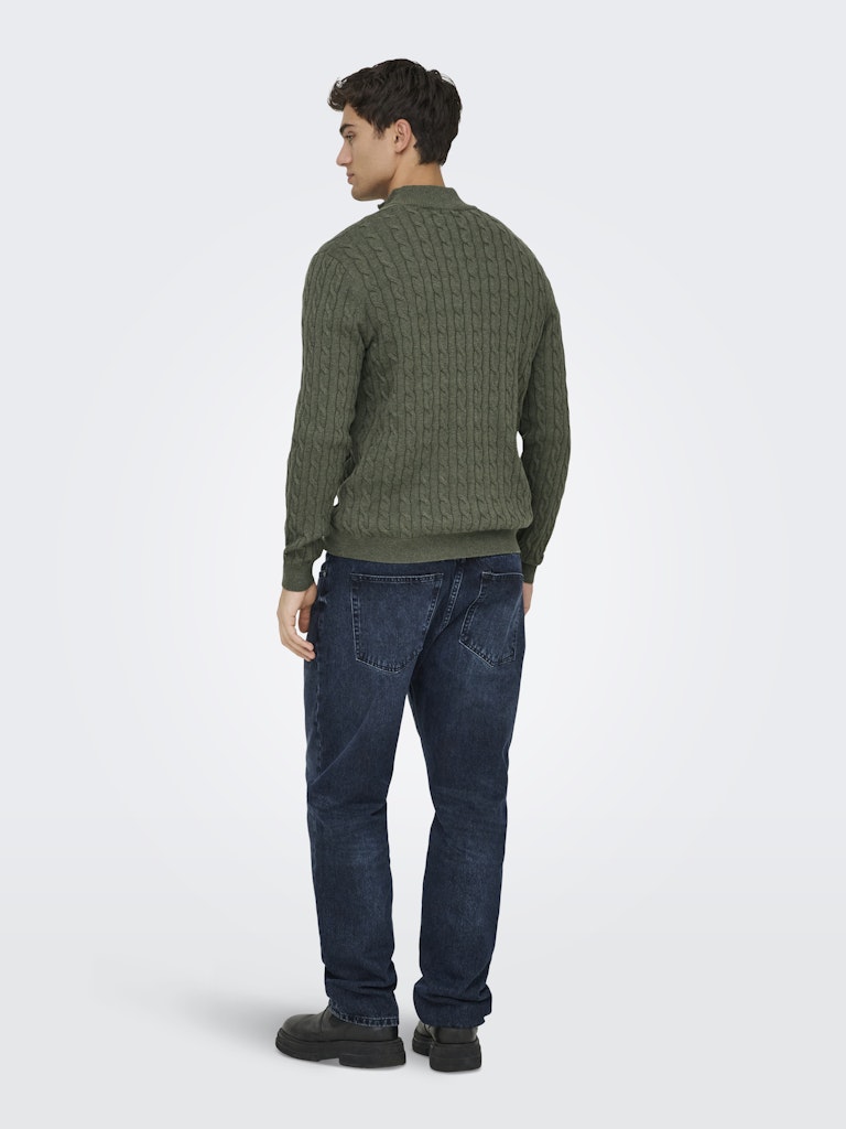 Only and Sons miesten neulepusero Loui Half Zip, Castor Gray Melange