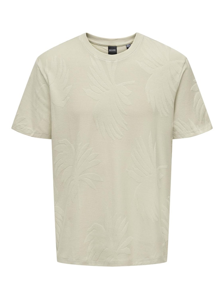 Only and Sons miesten T-paita ONSMarco Life Reg Palm Jacquard SS Tee, Silver Lining