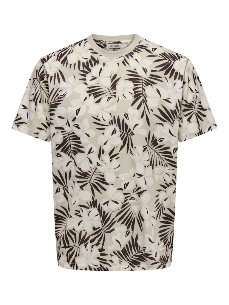 Only and Sons miesten t-paita OnsPerry Life Reg Leaf Aop SS Tee, Silver Lining + Coffee