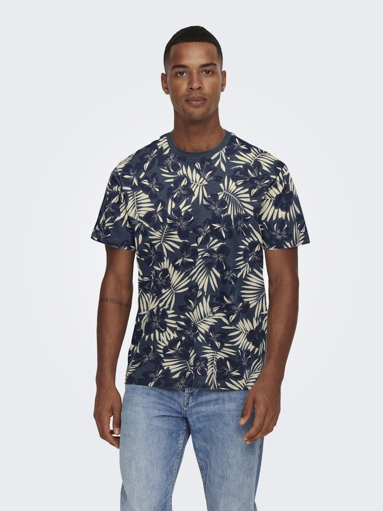 Only and Sons miesten t-paita ONSPERRY Life Red Leaf Tee, Peacoat Blue Nights Putty