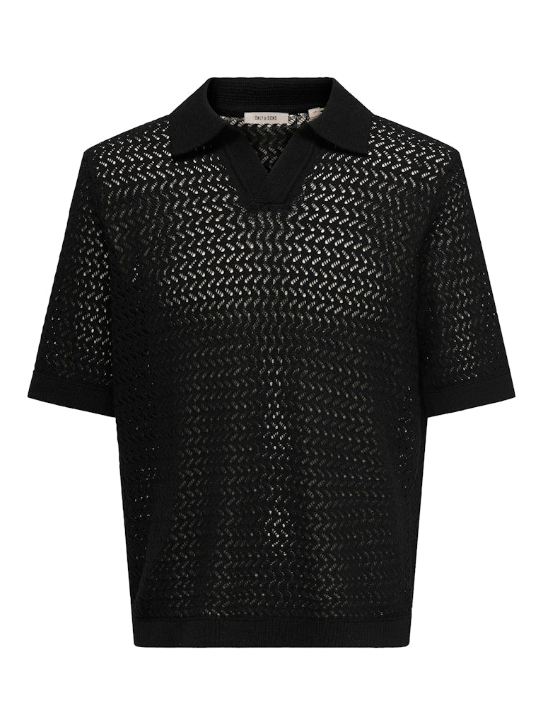 Only and Sons miesten paita ONSNYLE Life Reg 5 SS Split Polo Knit, musta