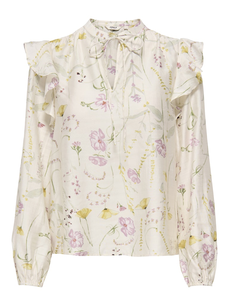 Only naisten pusero ONLJeona L/S Tie Aop Top Wvn, Valkopohjainen kuosi