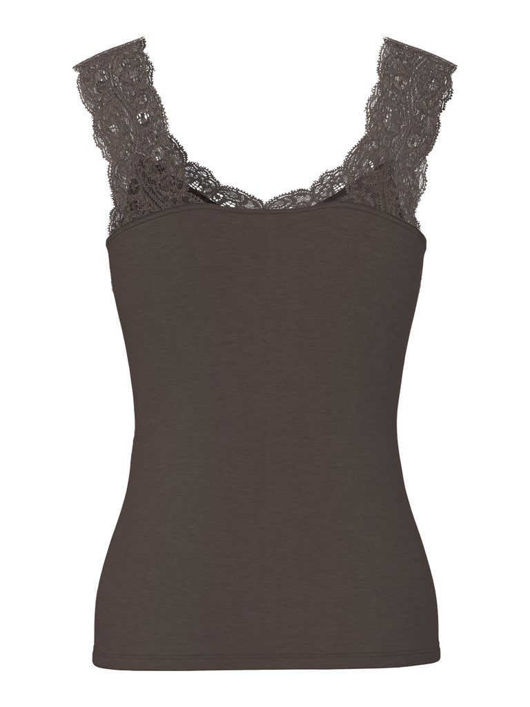 Pieces naisten toppi PCBarbera Lace Sleeveless Top, Hot Fudge