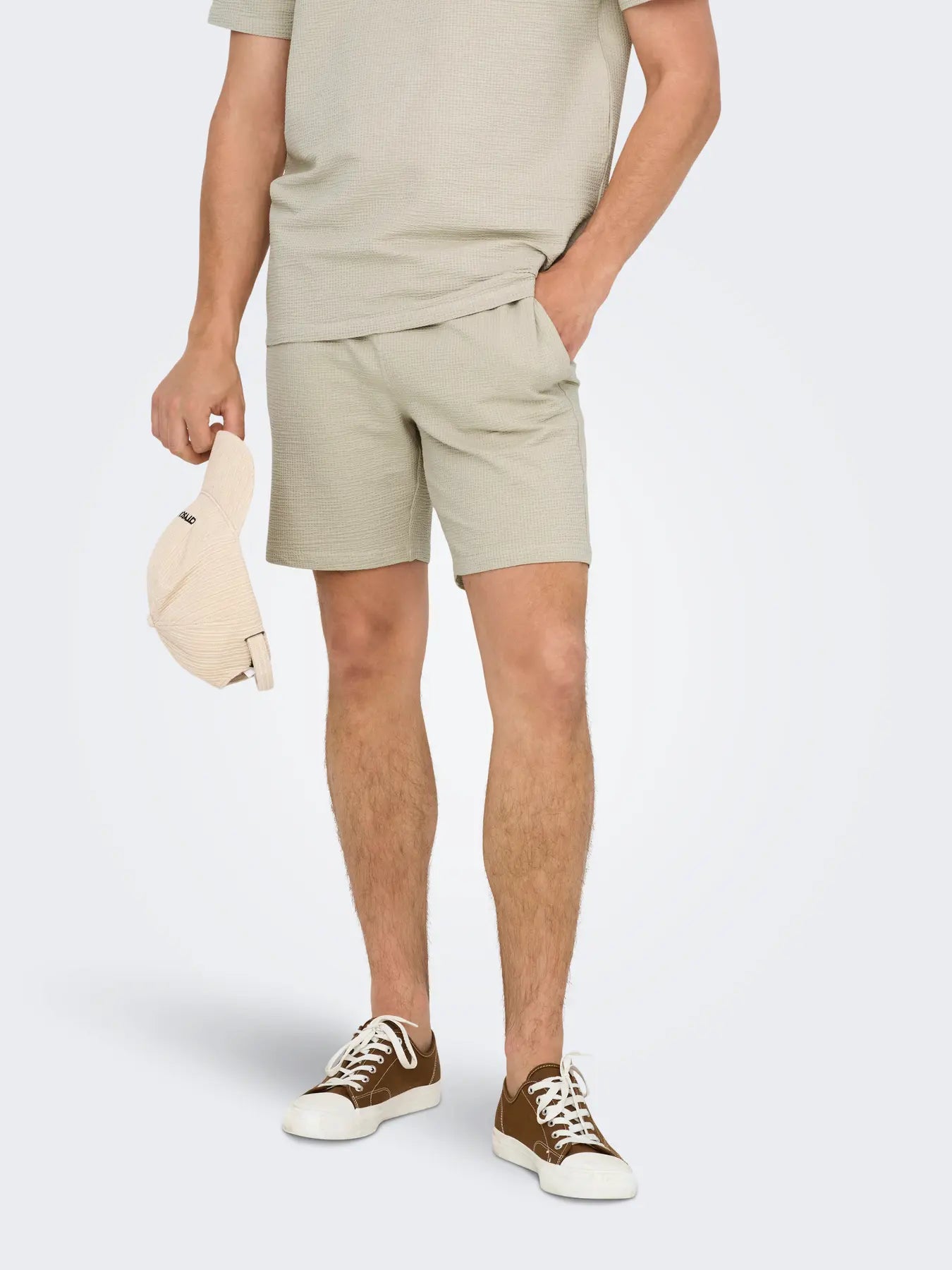 Only and Sons miesten shortsit ONSKIAN Life Reg Seersucker Shorts, silver lining
