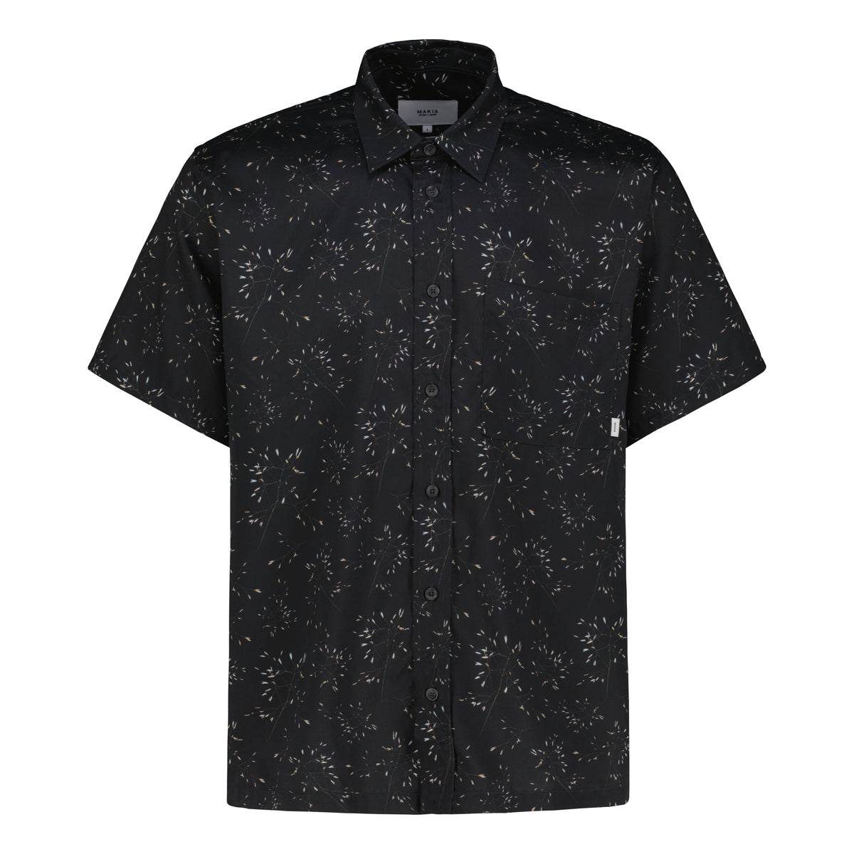 Makia miesten kauluspaita Pasturage Shirt Black Hayn, musta kuosi