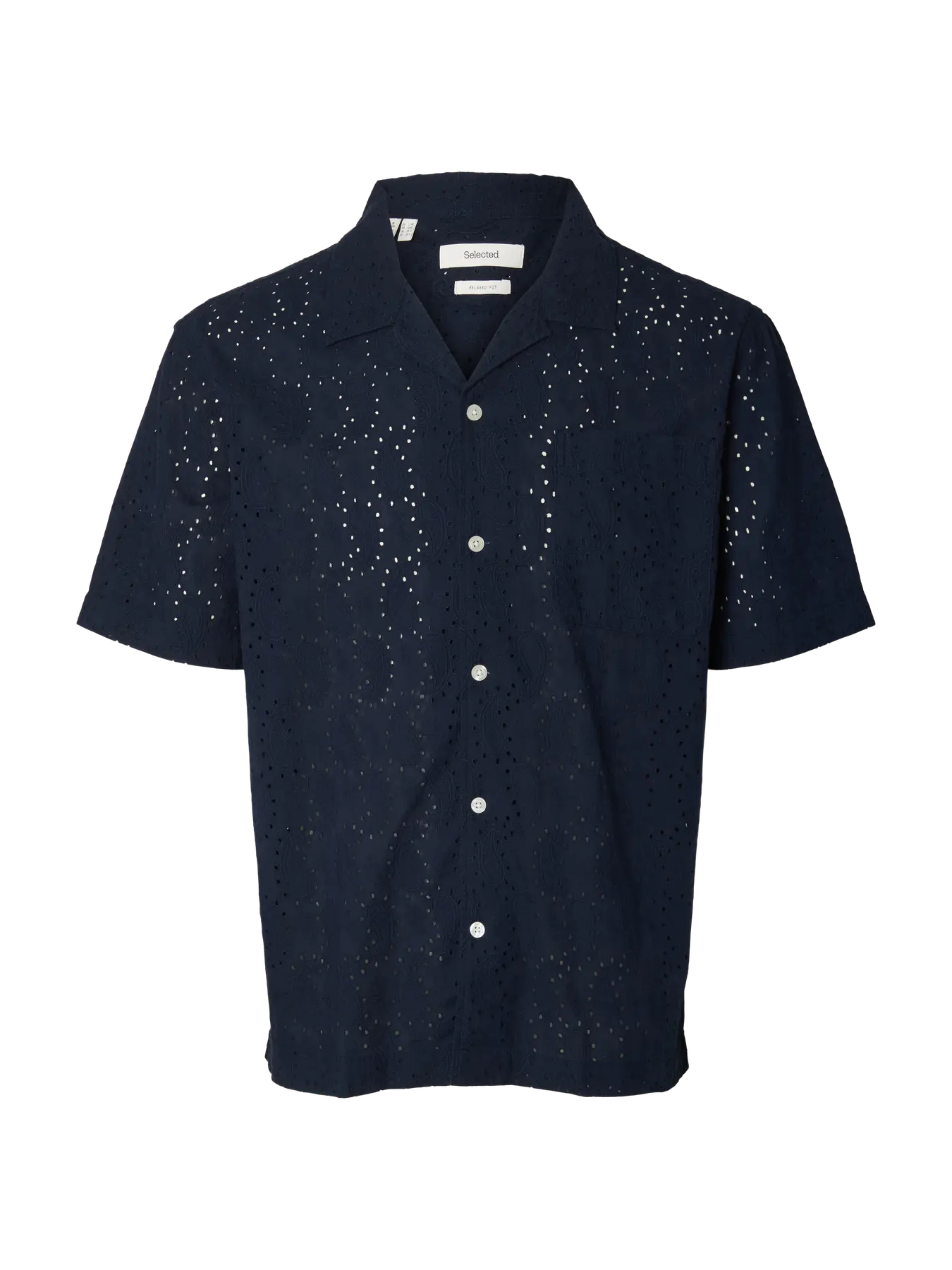 Selected miesten lyhythihainen kauluspaita Broderie SS Shirt, Sky Captain Paisley Embro