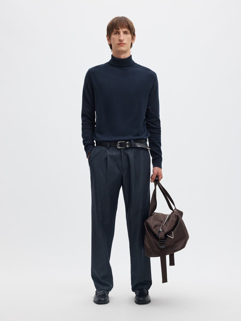 Selected miesten neulepusero Slhberg Roll Neck B Noos, Navy Blazer Melange