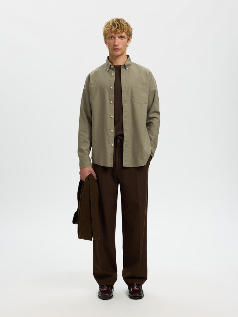 Selected kauluspaita K SLMREGCOLE RICK-OX SHIRT LS, vetiver