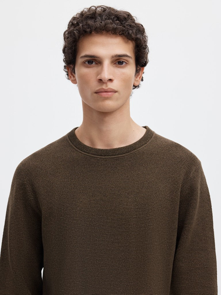 Selected miesten neulepusero Ross Crew Neck, Delicioso Chocolate Chip