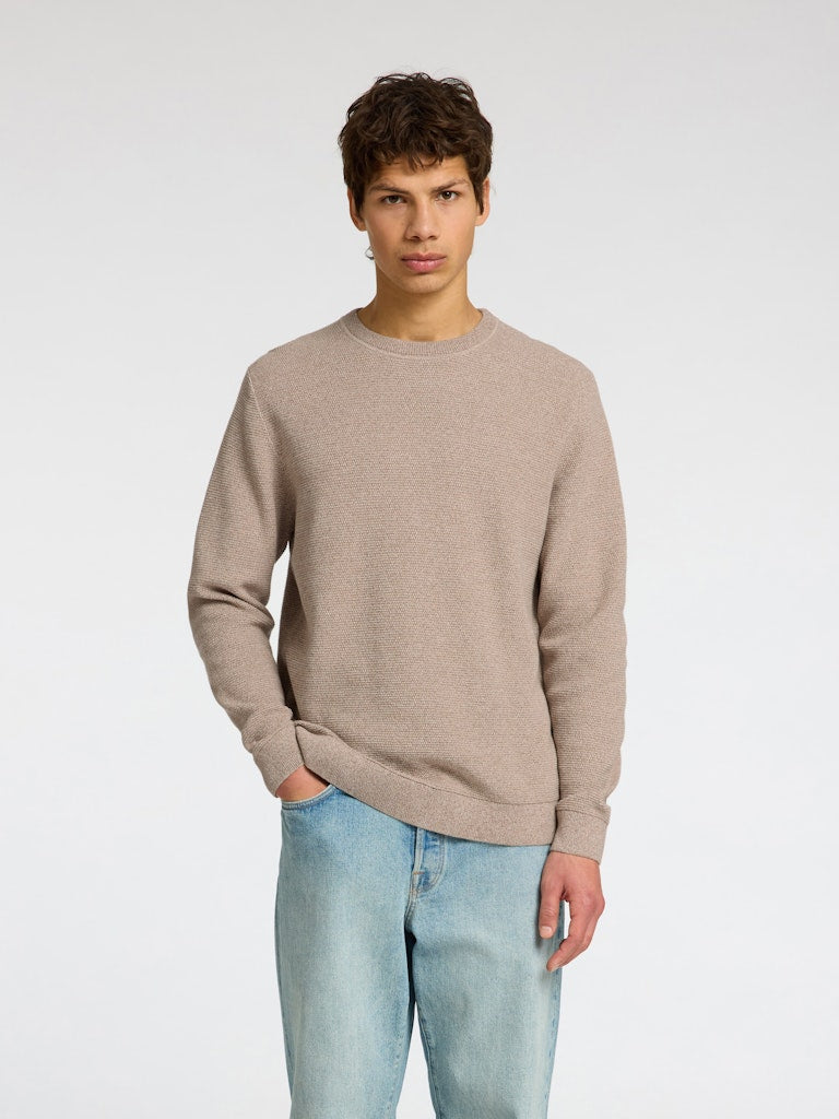 Selected Miesten Neulepusero ROSS LS KNIT STRUCTURE NOS ORGANIC COTTO, Oatmeal Greige