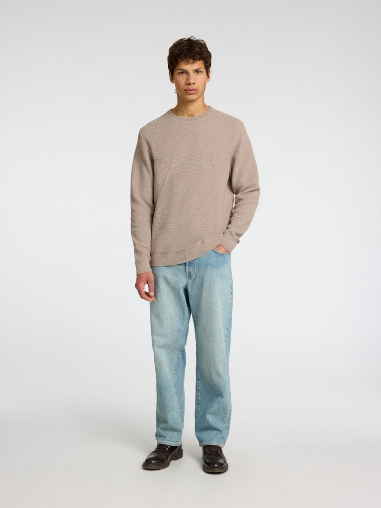 Selected Miesten Neulepusero ROSS LS KNIT STRUCTURE NOS ORGANIC COTTO, Oatmeal Greige
