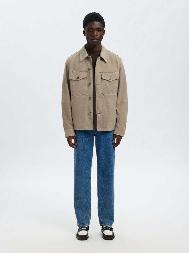 Selected miesten nahkatakki SLHTHOM SUEDE OVERSHIRT NOOS, Desert Taupe