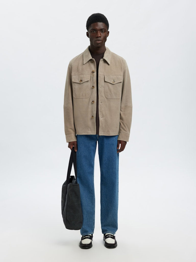 Selected miesten nahkatakki SLHTHOM SUEDE OVERSHIRT NOOS, Desert Taupe
