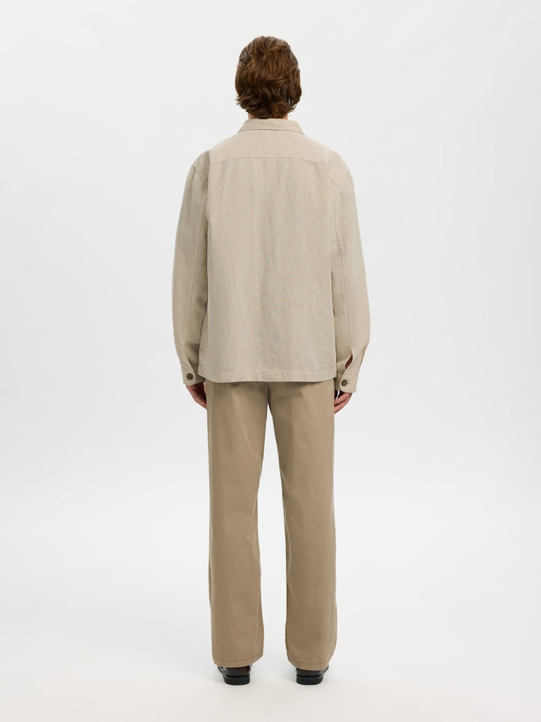 Selected miesten paitatakki SLHLEROY Linen Blend Overshirt, Pure Cashmere