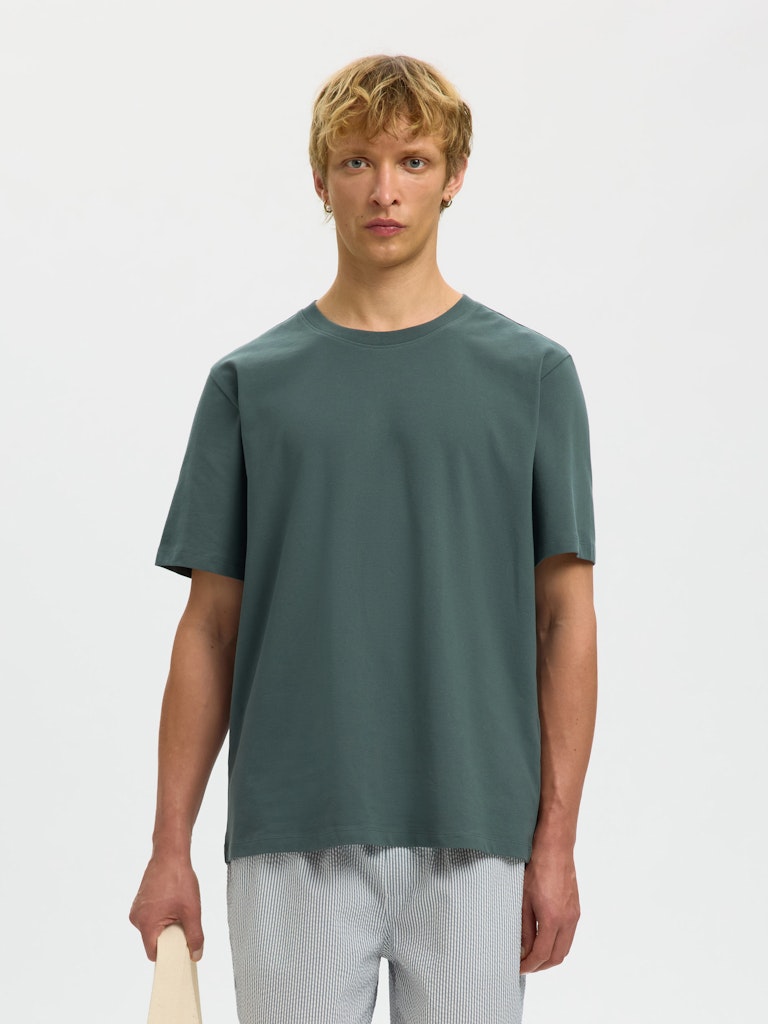 Selected miesten t-paita SLHATLAS SS O-Neck Tee, Balsam Green