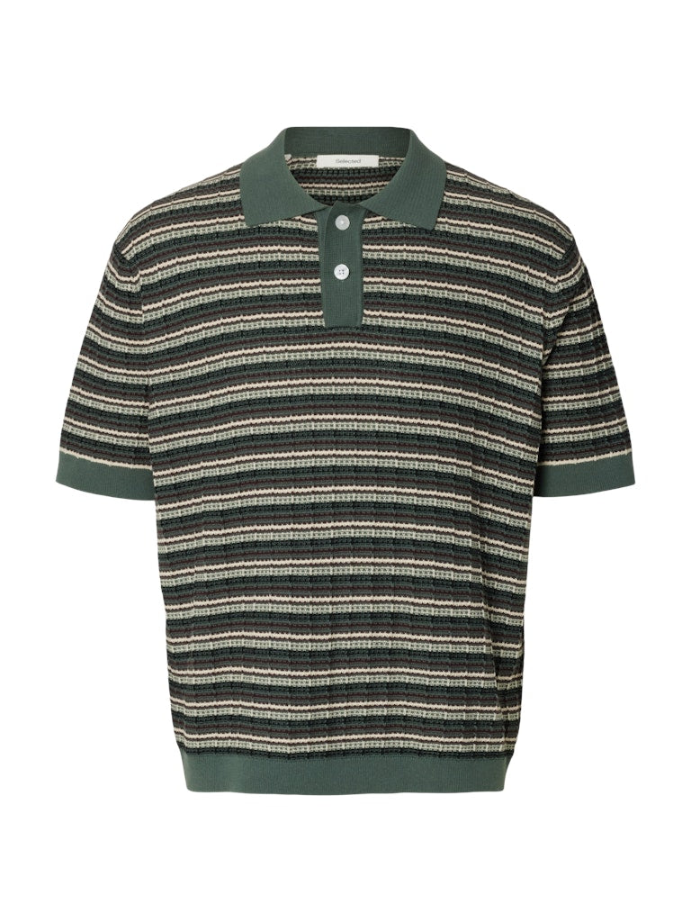 Selected miesten pikeepaita SLHDane SS Knit Color Structure Polo, Balsam Green Stripes