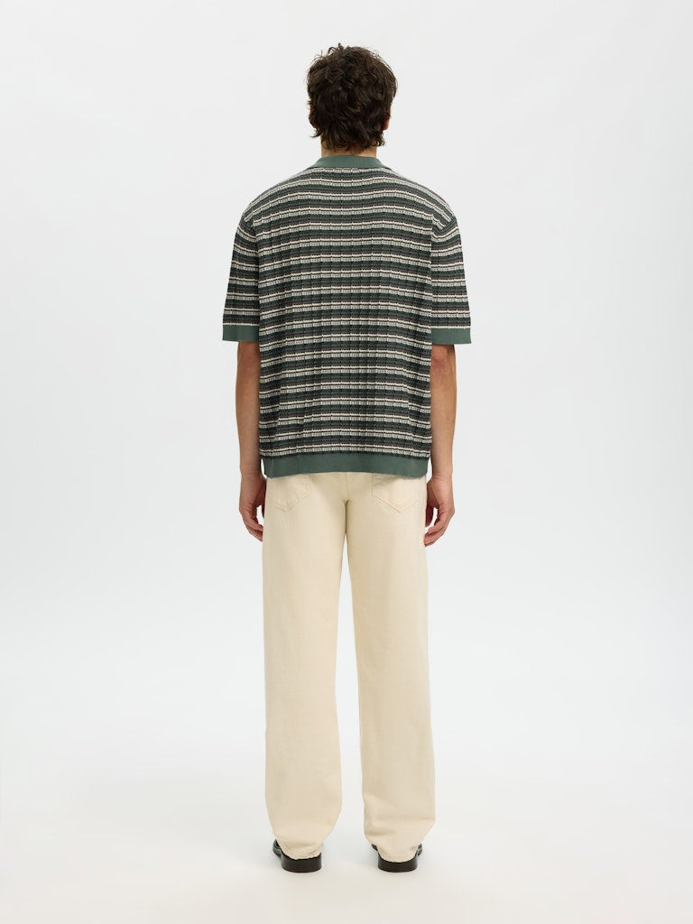 Selected miesten pikeepaita SLHDane SS Knit Color Structure Polo, Balsam Green Stripes