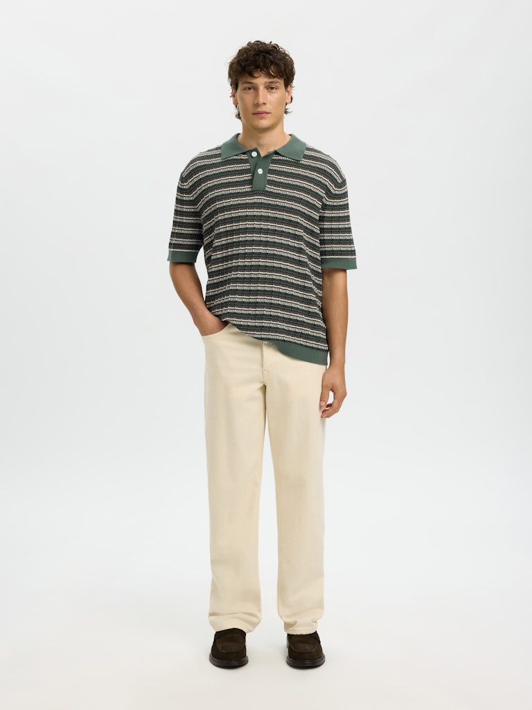 Selected miesten pikeepaita SLHDane SS Knit Color Structure Polo, Balsam Green Stripes