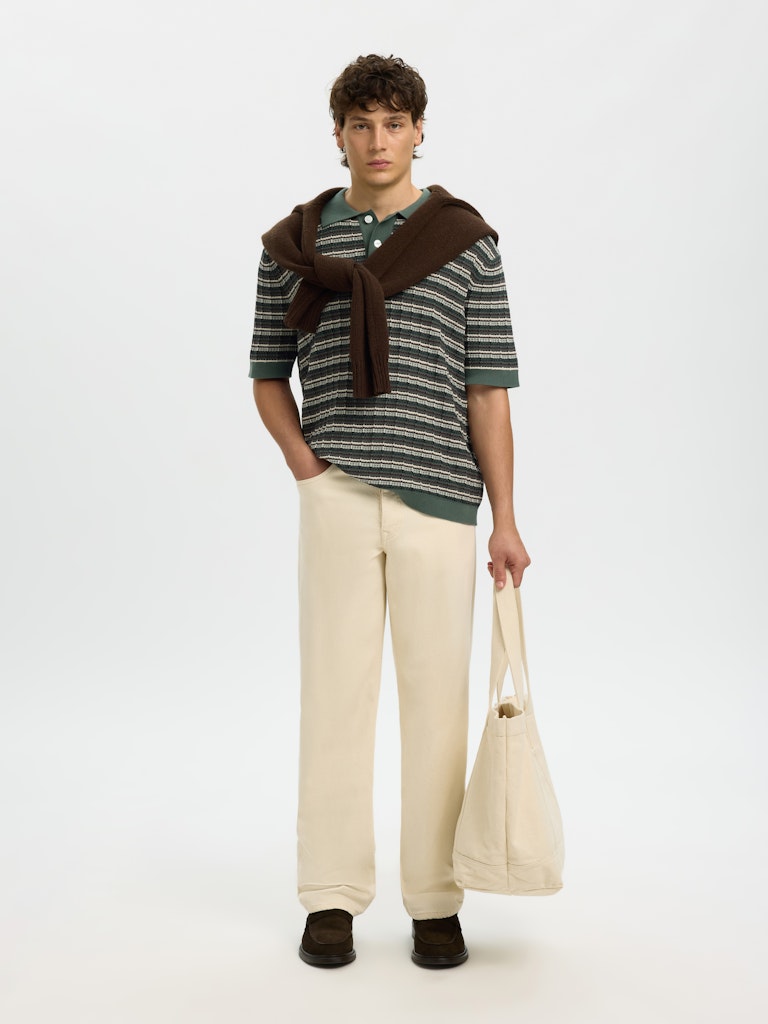 Selected miesten pikeepaita SLHDane SS Knit Color Structure Polo, Balsam Green Stripes