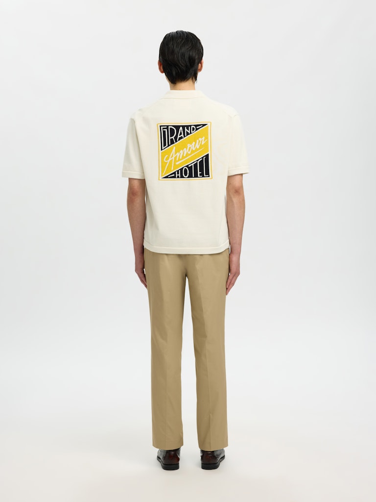 Selected miesten kauluspaita SLHAmour Intarsia Relaxed Polo Cardigan, Egret Artwork