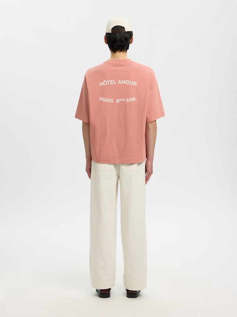 Selected miesten t-paita SLHBoxyliam SS O-Neck Tee Hotel Amour, Rose Dawn