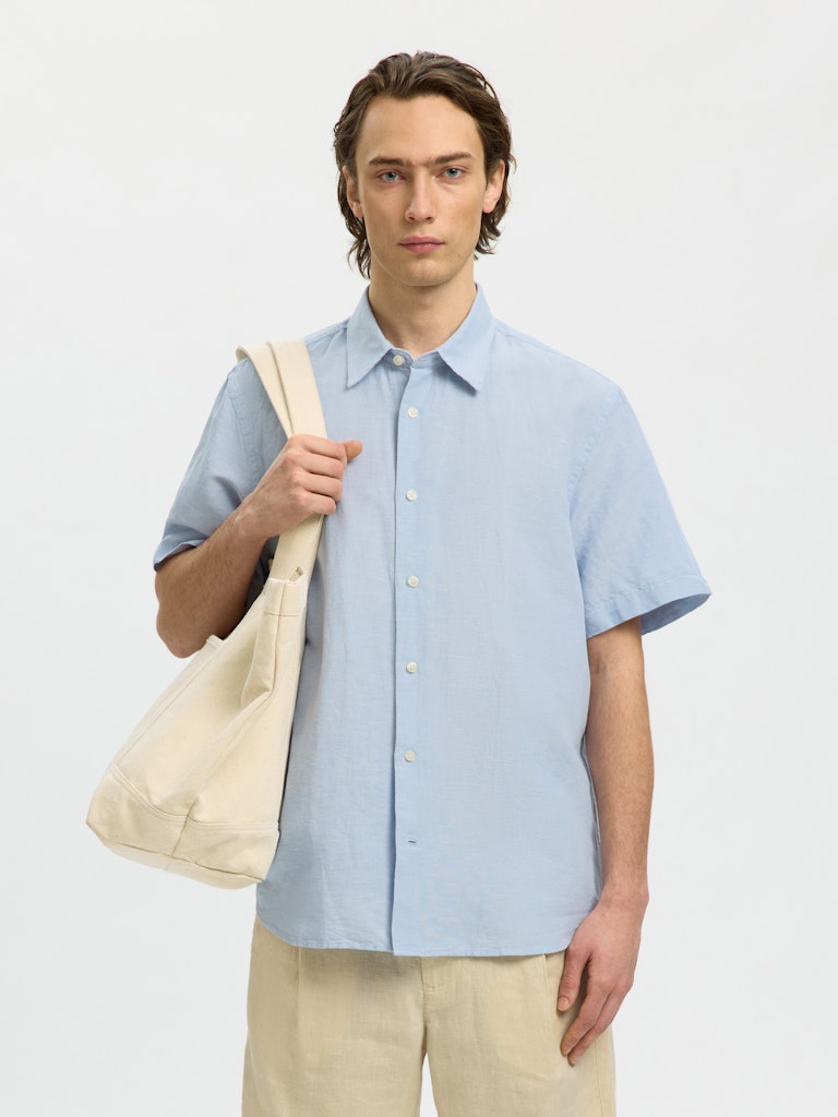 Selected miesten kauluspaita SlhRegClay Linenblend, Dusty Blue