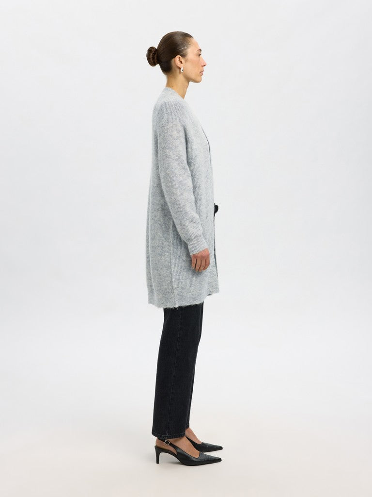 Selected Femme naisten neuletakki Lulu New Ls Knit Long Cardigan, Light Grey Melange, vaaleanharmaa pitkä avoin neuletakki pehmeää neulosta ja pitkät hihat