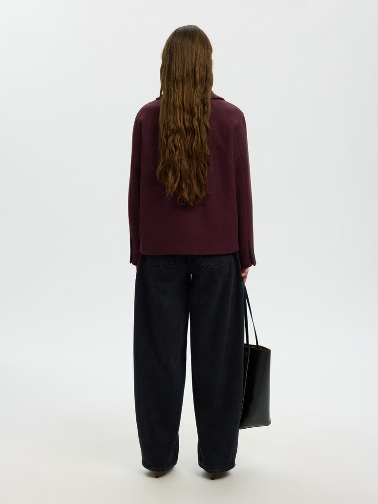 Selected Femme naisten villakangastakki Zia-Alma Wool Blend Jacket, Tawny Port Melange