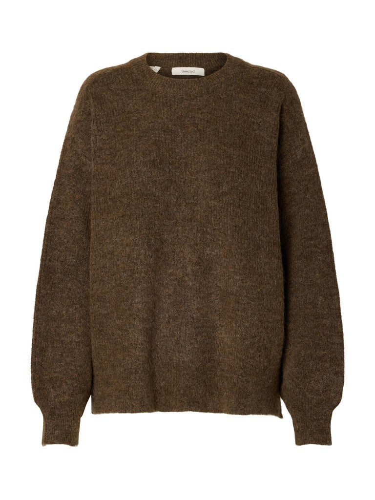 Selected Femme naisten neulepusero Lulu LS Knit Relaxed O-neck, Dachshund Melange