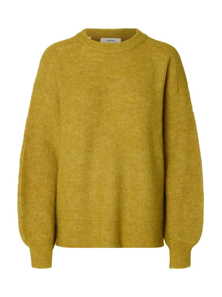 Selected Femme naisten neulepusero Lulu LS Knit Relaxed O-neck, Avocado Oil Melange