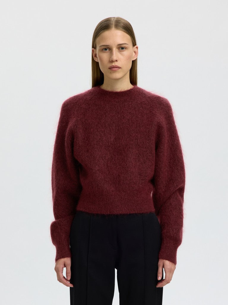 Selected Femme naisten neulepusero Mira Knit Short O-Neck, Tawny Port