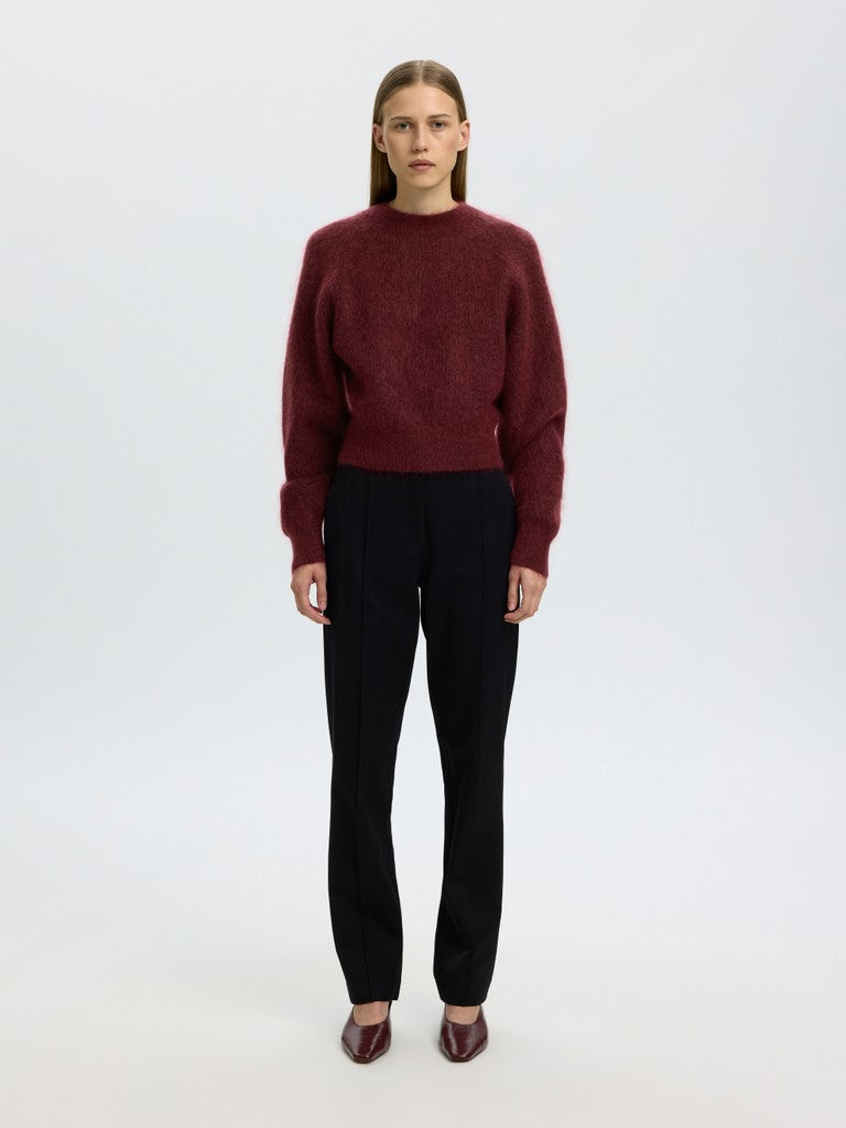 Selected Femme naisten neulepusero Mira Knit Short O-Neck, Tawny Port