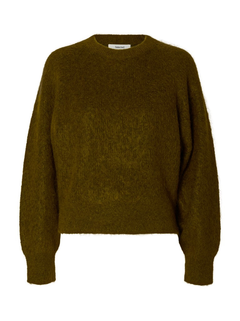 Selected Femme naisten neulepusero Mira Knit Short O-Neck, Fir Green
