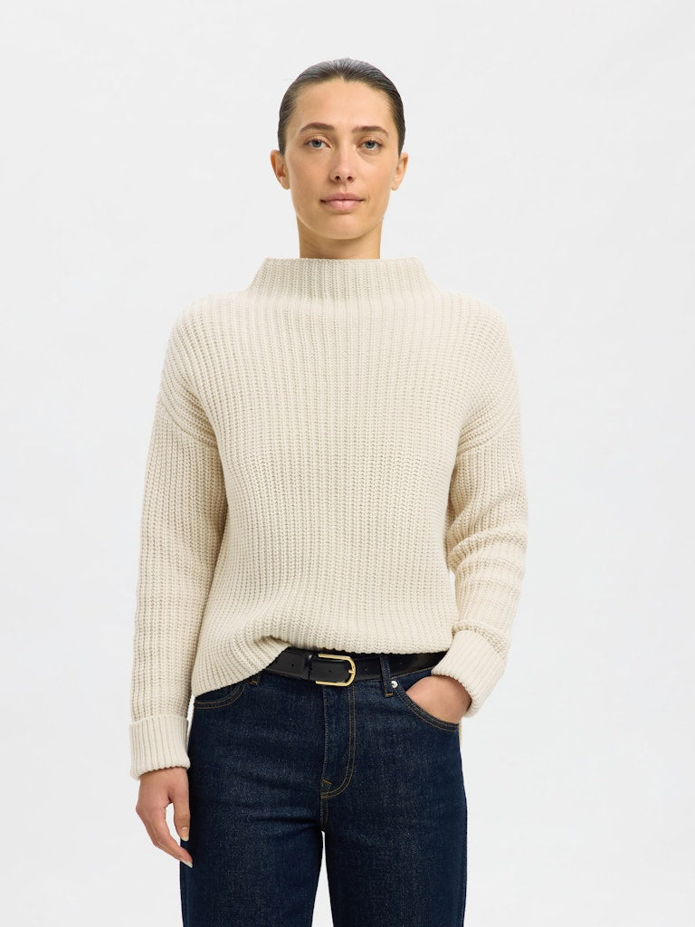 Selected Femme naisten neulepusero SLFSELMA SUS LS KNIT PULLOVER NOOS, Birch