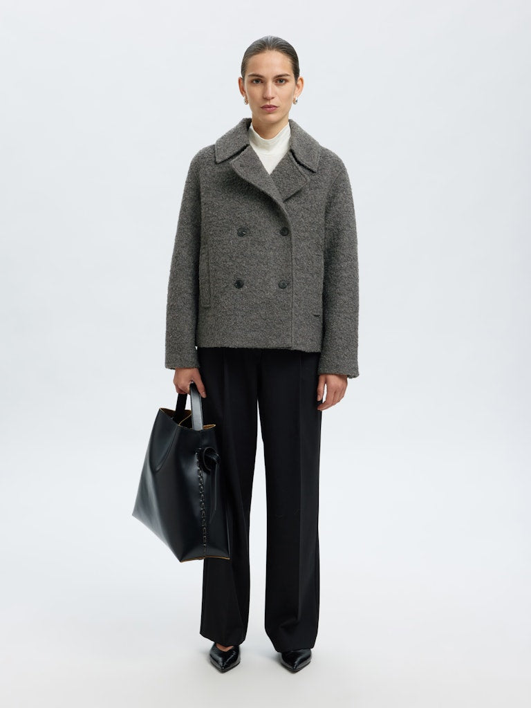Selected Femme naisten villakangastakki Alma Boucle Wool Blend Jacket, Medium Grey Melange